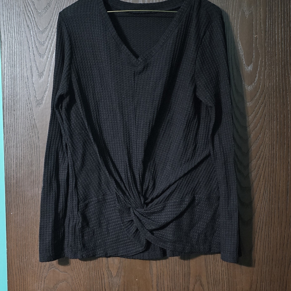 SHEIN Black Twist Front V-Neck Blouse